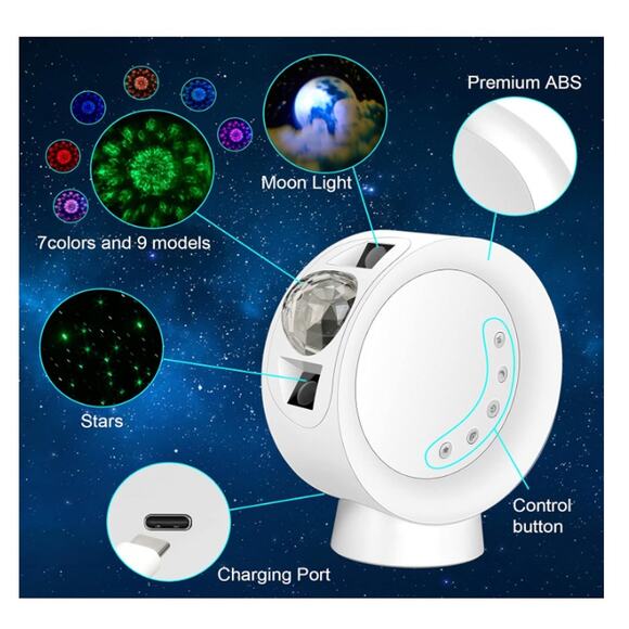 LED Star Projector Light, Galaxy Moon Nebula Night Lamp w/ Base, Remote Control - Picture 7 of 7